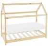 Kinderbett Hausbett 70x140 cm aus Kiefernholz inkl. Matratze H-10cm Holzbett mit Dach und Lattenrost ML-Design