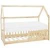 Kinderbett Hausbett 80x160 cm aus Kiefernholz inkl. Matratze H-10cm Rausfallschutz Dach und Lattenrost ML-Design