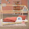 Kinderbett Hausbett 90x200 cm aus Kiefernholz Holzbett mit Dach und Lattenrost ML-Design