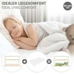 Kinderbett Hausbett 90x200 cm aus Kiefernholz Holzbett mit Dach und Lattenrost ML-Design