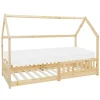 Kinderbett Hausbett 90x200 cm aus Kiefernholz inkl. Matratze H-10cm Rausfallschutz Dach und Lattenrost ML-Design