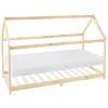 Kinderbett Hausbett 90x200 cm aus Kiefernholz inkl. Matratze H-16cm Holzbett mit Dach und Lattenrost ML-Design