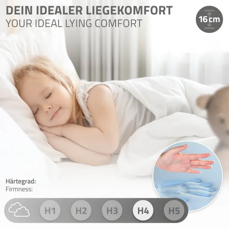 Kinderbett Hausbett 90x200 cm aus Kiefernholz inkl. Matratze H-16cm Holzbett mit Dach und Lattenrost ML-Design