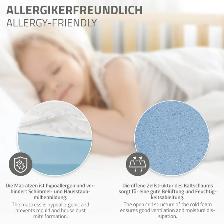 Kinderbett Hausbett 90x200 cm aus Kiefernholz inkl. Matratze H-16cm Rausfallschutz Dach und Lattenrost ML-Design
