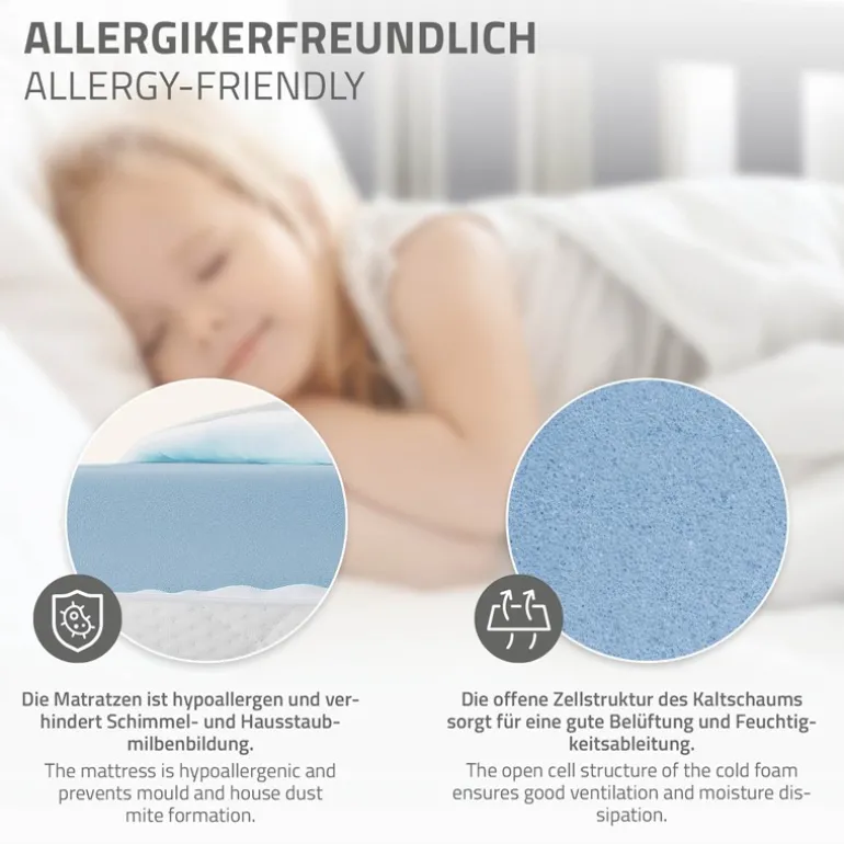 Kinderbett Hausbett 80x160 cm Hellgrau aus Kiefernholz inkl. Matratze H-10cm Rausfallschutz Dach und Lattenrost ML-Design