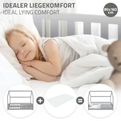 Kinderbett Hausbett 80x160 cm Hellgrau aus Kiefernholz mit Rausfallschutz Dach und Lattenrost Holzbett ML-Design
