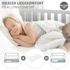 Kinderbett Hausbett 90x200 cm Hellgrau aus Kiefernholz mit Rausfallschutz Dach und Lattenrost Holzbett ML-Design