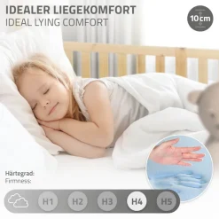 Kinderbett Hausbett 70x140 cm Natur aus Kiefernholz mit Matratze H:10cm, 2 Schubkasten, Rausfallschutz & Lattenrost ML-Design