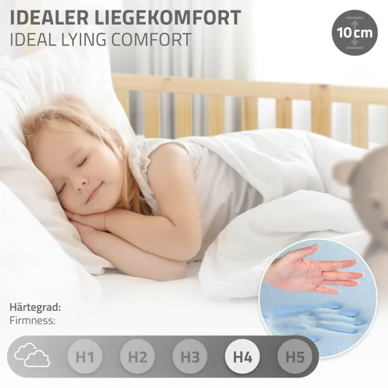 Kinderbett Hausbett 80x160 cm Natur aus Kiefernholz mit Matratze H:10cm Rausfallschutz und Lattenrost ML-Design