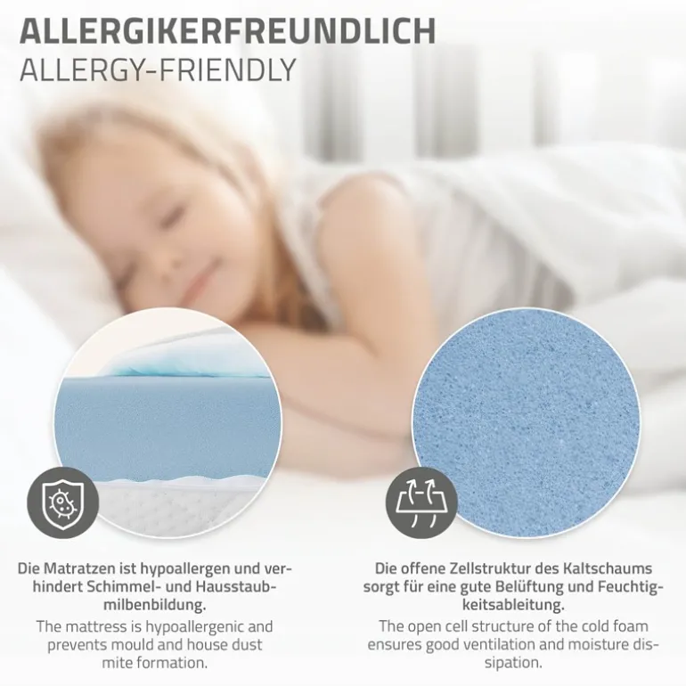Kinderbett Hausbett 70x140 cm Weiß aus Kiefernholz inkl. Matratze H-10cm Rausfallschutz Dach und Lattenrost ML-Design