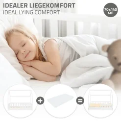 Kinderbett Hausbett 70x140 cm Weiß aus Kiefernholz mit Rausfallschutz Dach und Lattenrost Holzbett ML-Design