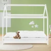 Kinderbett Hausbett 80x160 cm Weiß aus Kiefernholz Holzbett mit Dach und Lattenrost ML-Design