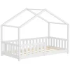 Kinderbett Hausbett 80x160 cm Weiß aus Kiefernholz Holzbett mit Rausfallschutz und Lattenrost ML-Design