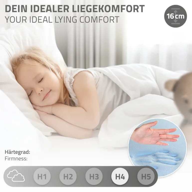 Kinderbett Hausbett 90x200 cm Weiß aus Kiefernholz inkl. Matratze H-16cm Holzbett mit Dach und Lattenrost ML-Design