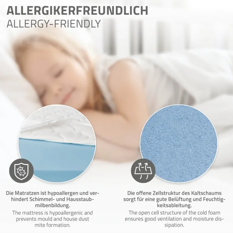 Kinderbett Hausbett 90x200 cm Weiß aus Kiefernholz inkl. Matratze H-16cm Rausfallschutz Dach und Lattenrost ML-Design