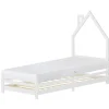 Kinderbett Haus 90x200 cm Weiß mit Matratze H:16cm Holzbett für Kinder mit Lattenrost Schornstein Design ML-Design