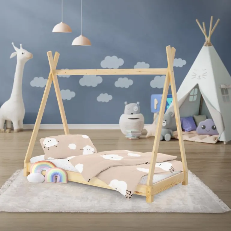 Kinderbett Tipi 70x140 cm aus Kiefernholz Holzbett mit Lattenrost ML-Design