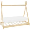 Kinderbett Tipi 70x140 cm aus Kiefernholz inkl. Matratze H-10cm Holzbett mit Lattenrost ML-Design