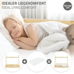 Kinderbett Tipi 70x140 cm aus Kiefernholz mit Rausfallschutz und Lattenrost Holzbett ML-Design