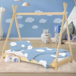 Kinderbett Tipi 80x160 cm aus Kiefernholz Holzbett mit Lattenrost ML-Design