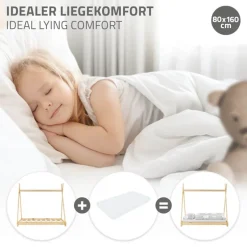 Kinderbett Tipi 80x160 cm aus Kiefernholz Holzbett mit Lattenrost ML-Design