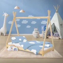 Kinderbett Tipi 80x160 cm aus Kiefernholz Holzbett mit Lattenrost ML-Design