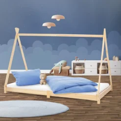 Kinderbett Tipi 90x200 cm aus Kiefernholz Holzbett mit Lattenrost ML-Design