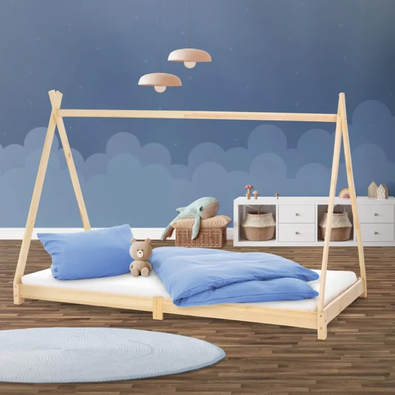 Kinderbett Tipi 90x200 cm aus Kiefernholz Holzbett mit Lattenrost ML-Design