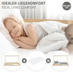 Kinderbett Tipi 90x200 cm aus Kiefernholz mit Rausfallschutz und Lattenrost Holzbett ML-Design