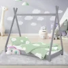 Kinderbett Tipi 70x140 cm Hellgrau aus Kiefernholz Holzbett mit Lattenrost ML-Design