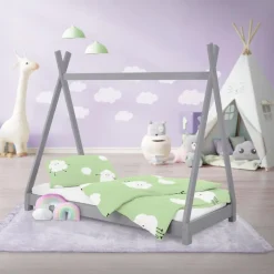 Kinderbett Tipi 80x160 cm Hellgrau aus Kiefernholz Holzbett mit Lattenrost ML-Design