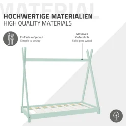 Kinderbett Tipi 70x140 cm Minze aus Kiefernholz Holzbett mit Lattenrost ML-Design