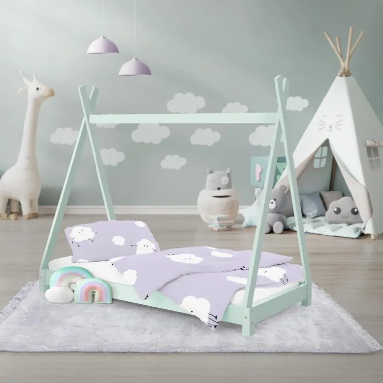 Kinderbett Tipi 70x140 cm Minze aus Kiefernholz Holzbett mit Lattenrost ML-Design