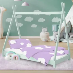 Kinderbett Tipi 80x160 cm Minze aus Kiefernholz Holzbett mit Lattenrost ML-Design