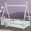 Kinderbett Tipi 80x160 cm Minze aus Kiefernholz mit Rausfallschutz und Lattenrost Holzbett ML-Design