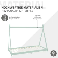 Kinderbett Tipi 90x200 cm Minze aus Kiefernholz Holzbett mit Lattenrost ML-Design
