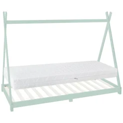 Kinderbett Tipi 90x200 cm Minze aus Kiefernholz inkl. Matratze H-16cm Holzbett mit Lattenrost ML-Design
