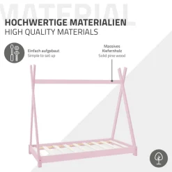 Kinderbett Tipi 70x140 cm Rosa aus Kiefernholz Holzbett mit Lattenrost ML-Design