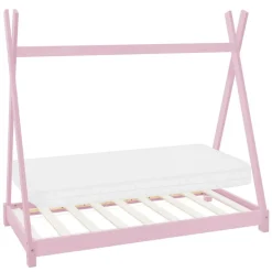 Kinderbett Tipi 70x140 cm Rosa aus Kiefernholz inkl. Matratze H-10cm Holzbett mit Lattenrost ML-Design
