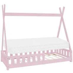 Kinderbett Tipi 80x160 cm Rosa aus Kiefernholz inkl. Matratze H-10cm Rausfallschutz und Lattenrost ML-Design