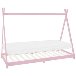 Kinderbett Tipi 90x200 cm Rosa aus Kiefernholz inkl. Matratze H-10cm Holzbett mit Lattenrost ML-Design