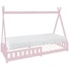 Kinderbett Tipi 90x200 cm Rosa aus Kiefernholz inkl. Matratze H-16cm Rausfallschutz und Lattenrost ML-Design