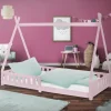 Kinderbett Tipi 90x200 cm Rosa aus Kiefernholz mit Rausfallschutz und Lattenrost Holzbett ML-Design