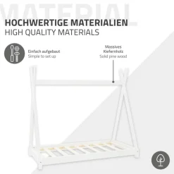 Kinderbett Tipi 80x160 cm Weiß aus Kiefernholz Holzbett mit Lattenrost ML-Design
