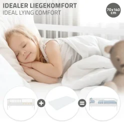 Kinderbett 70x140 cm mit Lattenrost und Rausfallschutz Weiß Kiefernholz ML-Design