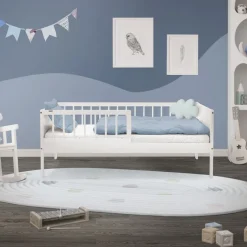 Kinderbett 70x140 cm mit Lattenrost und Rausfallschutz Weiß Kiefernholz ML-Design