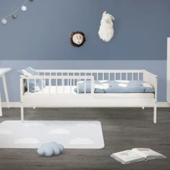 Kinderbett 80x160 cm mit Lattenrost und Rausfallschutz Weiß Kiefernholz ML-Design