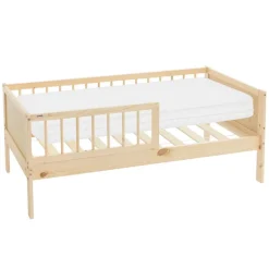 Kinderbett 70x140 cm mit Matratze, Lattenrost und Rausfallschutz in Natur ML-Design