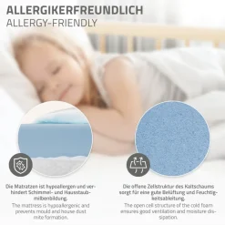 Kinderbett 70x140 cm mit Matratze, Lattenrost und Rausfallschutz in Natur ML-Design
