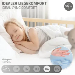 Kinderbett 70x140 cm mit Matratze, Lattenrost und Rausfallschutz in Natur ML-Design